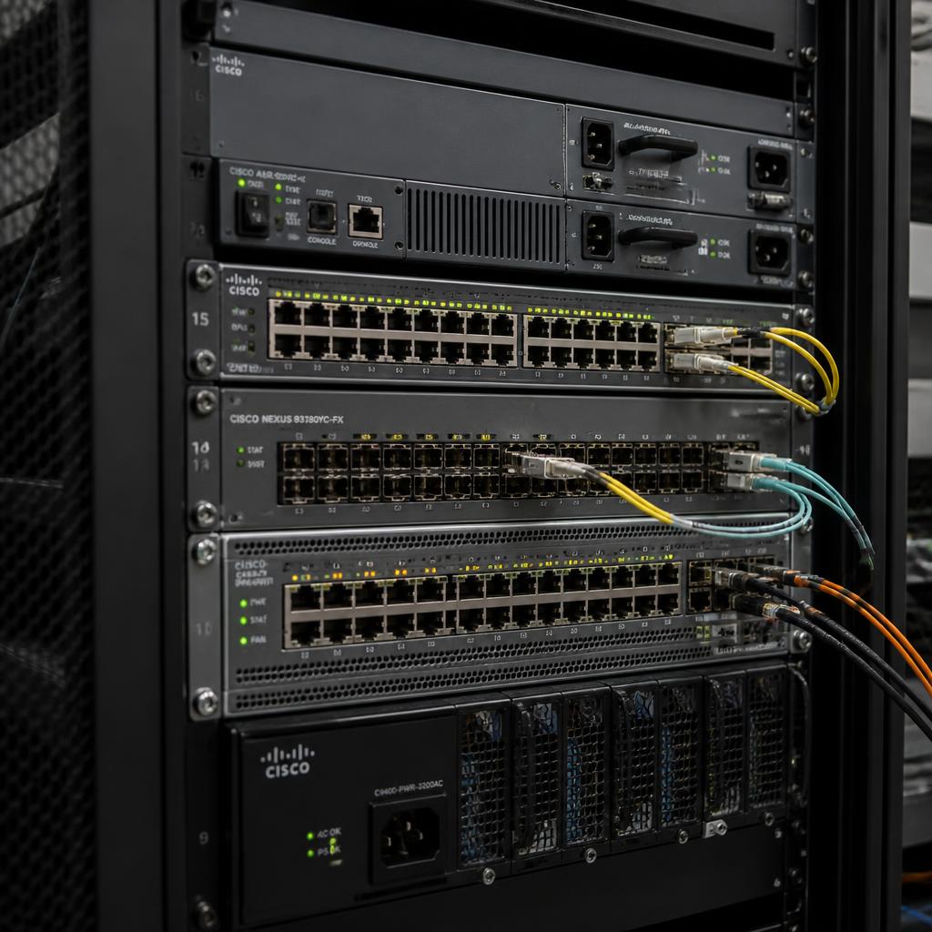 Enterprise network switches and fibre uplinks in a server rack