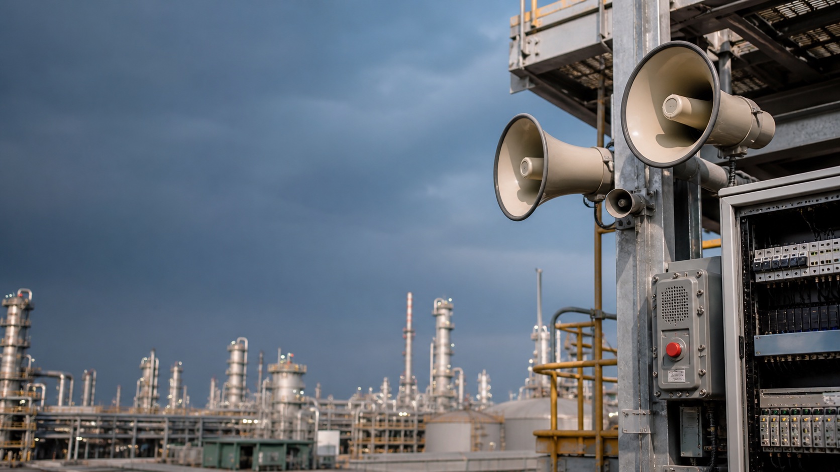 PA/GA loudspeakers and a field control panel at an industrial process plant